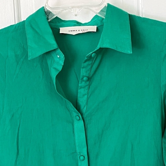 EMMA & GAIA Red Label 100% Cotton Green 3/4 Sleeve Button Up Shirt Dress Italy 8 - Picture 3 of 16